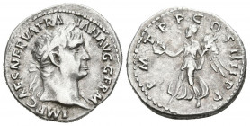 TRAJANO. Denario. (Ar. 3,29g/19mm). 102 d.C. Roma. (RIC 60). Anv: Cabeza laureada de Trajano a derecha, alrededor leyenda: IMP CAES NERVA TRAIAN AVG G...