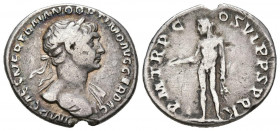 TRAJANO. Denario. (Ar. 2,89g/19mm). 114-117 d.C. Roma. (RIC 347). Anv: Busto laureado de Trajano a derecha con drapeado sobre hombro izquierdo, alrede...