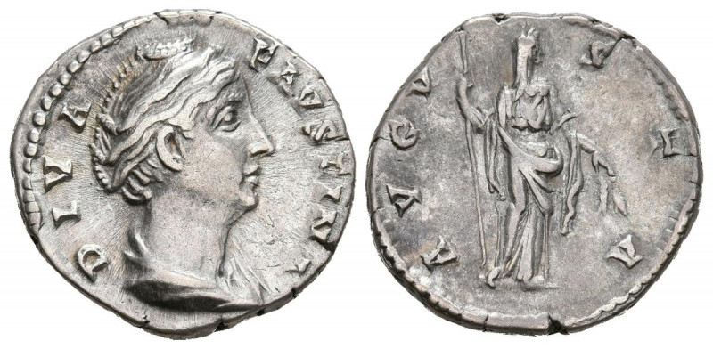 FAUSTINA I. Denario. (Ar. 3,42g/18mm). 141 d.C. Roma. (RIC 358). Anv: Busto diad...