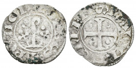 PONCE DE CABRERA (1236-1243). Diner (Ve. 0,62g/17mm). Agramunt, Condado de Urgell. (Cru V.S. 126). Anv: Báculo entre tréboles y puntos, alrededor leye...