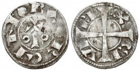 ALFONSO I (1162-1196). Dinero. (Ve. 1,28g/18mm). Cataluña. (Cru.V.S. 296). Anv: Cruz sobre palo entre añillos dentro de gráfila, alrededor leyenda: BA...