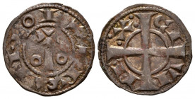 ALFONSO II (1164-1196). Dinero (Ve. 1,06g/20mm). S/D. Barcelona. (Cru. V.S. 296). Anv: Cruz sobre palo entre anillos, alrededor leyenda: BARQINO. Rev:...