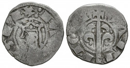 JAIME I (1213-1276). Dinero. (Ve. 1,41g/17mm). Valencia. (Cru V.S. 316). Anv: Busto coronado de Jaime I a izquierda dentro de orla de puntos, alrededo...