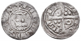 JAIME II (1291-1327). Dinero. (Ve.1,06g/17mm). Barcelona. (Cru-344.1). Anv: efigie ancha a izquierda con leyenda IACOBUS REX: Rev: cruz pasante con an...