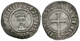 JAIME II (1276-1311). Dobler (Ve. 1,80g/20mm). S/D. Mallorca. (Cru-538). Anv: efigie de frente coronada. Leyenda: REX MAIORICARUM. Rev: cruz latina. S...