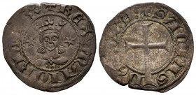 SANCHO I (1311-1324). Dobler (Ve. 1,79g/20mm). Mallorca. (Cru. V.S. 547). Anv: Efigie coronada de frente entre dos estrellas, alrededor leyenda: REX M...