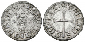 SANCHO I (1311-1324). Dobler (Ve. 1,62g/20mm). S/D. Mallorca. (Cru-547). Anv: efigie de frente coronada entre estrellas. Leyenda: REX MAIORICAR; Rev: ...