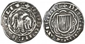LUIS I DE SICILIA (1342-1355). Pirral (Ar. 3,24g/24mm). S/D. Sicilia. (Cru.V.S. 608). Anv: Aguila dentro de la orla lobulada, alrededor leyenda: LODOV...