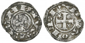 ALFONSO I DE ARAGÓN (1109-1126). Dinero. (Ve. 0,84g/17mm). Toledo. (FAB-23; Imperatrix A8:38.1). Anv: Busto de Alfonso VIII a izquierda, alrededor ley...