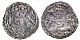 ALFONSO VIII (1158-1214). Óbolo. (Ve. 0,54g/14mm). ¿Toledo? (FAB-206) Anv: busto coronado a izquierda. ANFVS REX; Rev: castillo con cruz central adorn...
