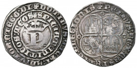 PEDRO I (1350-1368). Real (Ar. 3,40g/25mm). Burgos. (FAB-378). Anv: P coronada y alrededor leyenda circular en dos líneas: DOMINVS MICHI ADIVTOR ET EG...