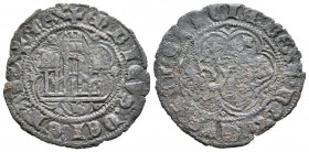 ENRIQUE III (1390-1406). Blanca. (Ve. 1,55g/23mm). Burgos. (FAB-597; Imperatrix E3:1.4). Anv: Castillo, debajo B, todo dentro de orla lobulada con pun...