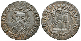 ENRIQUE IV (1454-1474). Cuartillo. (Ae. 4,66g/27mm). Burgos. (FAB-739). Anv: Busto coronado de Enrique IV de frente, alrededor leyenda: ENRICVS CARTVS...