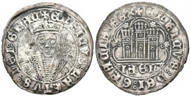 ENRIQUE IV (1399-1413). Cuartillo (Ve. 2,85g/28mm). Jaén. (FAB-746). Anv: Busto coronado de Enrique IV de frente, dentro de gráfila circular, alrededo...