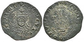 ENRIQUE IV (1454-1474). Cuartillo. (Ve. 3,70g/28mm). Segovia. (FAB-754). Anv: Busto coronado de frente de Enrique IV dentro de gráfila circular, alred...