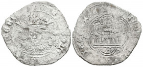 ENRIQUE IV (1454-1474). Cuartillo (Ve. 2,27g/27mm). Sevilla. (FAB-755.6). Anv: Busto coronado de Enrique IV de frente entre dos flores dentro de grafi...
