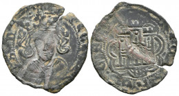 ENRIQUE IV (1454-1474). Cuartillo. (Ve. 2,30g/27mm). Valladolid. (FAB-758.2, catalogado como RR). Anv: Busto coronado de Enrique IV de frente, alreded...