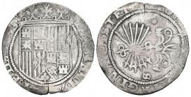REYES CATÓLICOS (1474-1504). 1 Real. (Ar. 3,14g /25mm). S/D. Sevilla. (Cal-2019-416). Anverso sin marcas. S y estrella en reverso. MBC-. Escasa.