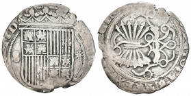 REYES CATÓLICOS (1474-1504). 1 Real. (Ar. 3,17g /25mm). S/D. Sevilla. (Cal-2019-420). S y estrella en anverso. BC+.