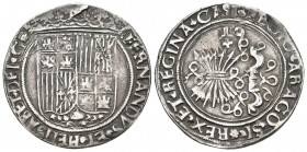 REYES CATÓLICOS (1474-1504). 1 Real. (Ar. 3,25g/26mm). Toledo. (Cal-2019-462). Anverso sin marcas y cruz sobre T en reverso. MBC+.