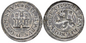 FELIPE II (1556-1598). 2 Maravedís. (Ve. 3,33g/20mm). 1597. Segovia. (Cal-2019-86). Sin indicador de ceca ni valor. MBC+. Buen ejemplar.