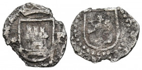 FELIPE II (1556-1598). 1/4 de Real (Ar. 0,51g/12mm). S/D (1577-1588). Lima. (Cal-2019-102). Castillo entre estrella y P. BC-. Cospel faltado. Rara.