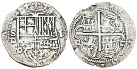 FELIPE II (1556-1598). 1 Real (Ar. 3,23g/23mm). S/D (antes de 1588). Sevilla. (Cal-2019-259). Doble ensayador d cuadrada en reverso. MBC. Rara y bonit...