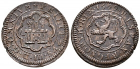 FELIPE III (1598-1621). 4 Maravedís. (Ve. 6,25g/28mm). 1599. Segovia C. (Cal-2019-250). MBC+. Alabeada.