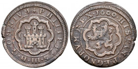 FELIPE III (1598-1621). 4 Maravedís. (Ve. 6,56g/28mm). 1600. Segovia C. (Cal-2019-251). MBC.