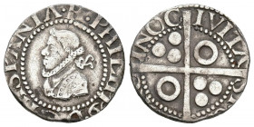 FELIPE III (1598-1621). 1/2 Croat (Ar. 1,58g/15mm). 1611. Barcelona. Busto propio. (Cal-2019-370). Cruz del reverso corta la leyenda. MBC. Bonito ejem...