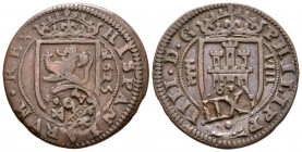 FELIPE IV (1621-1665). 8 Maravedís. (Ae. 6,44g/27mm). 1625. Segovia. (Cal-2019-390). Contramarca 164 coronada en anverso y XII en reverso. MBC. Resell...