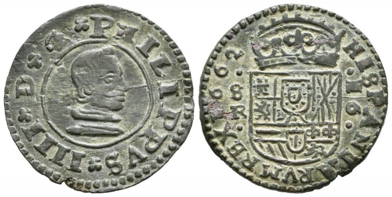 FELIPE IV (1621-1665). 16 Maravedís. (Ae. 3,64g/25mm). 1662. Sevilla R. (Cal-201...