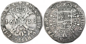 FELIPE IV (1621-1665). 1/2 Patagón (Ar. 13,92g/36mm). 1638. Bruselas. (Delmonte-303). MBC+. Espectacular pátina.