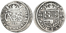 CARLOS III, el Pretendiente (1700-1714). 2 Reales. (Ar. 4,87g / 27mm). 1709. Barcelona. (Cal-2019-30). MBC.