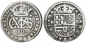 CARLOS III, el Pretendiente (1700-1714). 2 Reales. (Ar. 4,18g / 27mm). 1711. Barelona. (Cal-2019-32). MBC.
