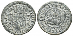 FELIPE V (1700-1746). 2 Maravedís. (Ae. 3,55g/21mm). 1745. Segovia. (Cal-2019-74). MBC.