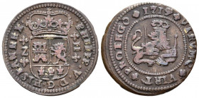 FELIPE V (1700-1746). 2 Maravedís. (Ae. 4,89g/23mm). 1719. Zaragoza. (Cal-2019-80). MBC.