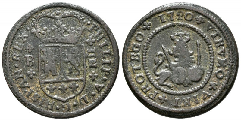 FELIPE V (1700-1746). 4 Maravedís (Ae. 7,52g/27mm). 1720. Barcelona. (Cal-2019-8...