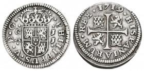 FELIPE V (1700-1746). 1/2 Real (Ar. 1,10g/16mm). 1719. Cuenca JJ. (Cal-2019-105). MBC+. Precioso ejemplar.