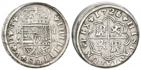 FELIPE V (1700-1746). 1 Real (Ar. 2,80g/20mm). 1726/1. Madrid A. (Cal-2019-436). 6 sobre 1 en la fecha. MBC+. Bonito ejemplar.