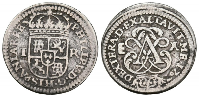 FELIPE V (1700-1746). 1 Real (Ar.2,55g/20mm). 1707. Segovia Y. (Cal-2019-621). C...