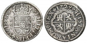 FELIPE V (1700-1746). 1 Real (Ar. 2,75g/20mm). 1729. Sevilla P. (Cal-2019-652). MBC+. Bonita pátina.