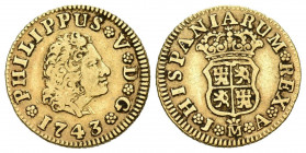 FELIPE V (1700-1746). 1/2 Escudo (Au. 1,74g/15mm). 1743. Madrid JA. (Cal-2019-1635). MBC.
