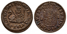 FERNANDO VI (1746-1759). 1 Maravedí. (Ae. 1,19g/15mm). 1747. Segovia. (Cal-2019-19). EBC. Precioso ejemplar.