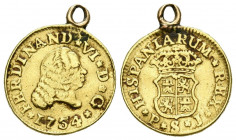 FERNANDO VI (1746-1759). 1/2 Escudo. (Au. 1,75g/15mm). 1754. Sevilla PJ. (Cal-2019-577). BC+. Argolla.