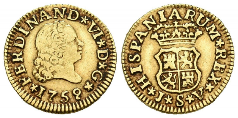 FERNANDO VI (1746-1759). 1/2 Escudo (Au. 1,76g/15mm). 1759. Sevilla JV. (Cal-201...