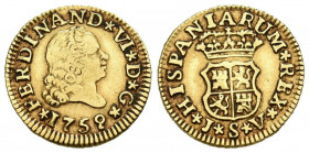 FERNANDO VI (1746-1759). 1/2 Escudo (Au. 1,76g/15mm). 1759. Sevilla JV. (Cal-2019-587). Cuarto busto. Estrellas acotando ceca y ensayador. MBC. Bonito...