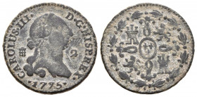 CARLOS III (1759-1788). 2 Maravedís. (Ae. 2,51g/19mm). 1775. Segovia. (Cal-2019-38). MBC-.