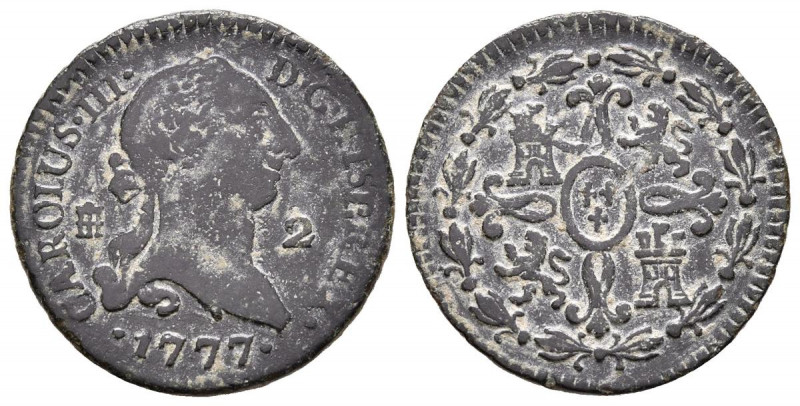 CARLOS III (1759-1788). 2 Maravedís. (Ae. 2,36g/19mm). 1777. Segovia. (Cal-2019-...