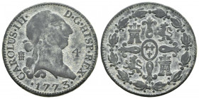 CARLOS III (1759-1788). 4 Maravedís. (Ae. 5,02g/25mm). 1773. Segovia. (Cal-2019-53). MBC-.